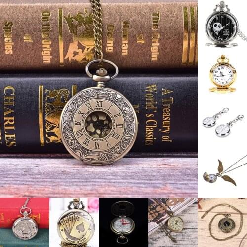 15styles Antique Vintage Roman Numerals Quartz Pocket Watch Multicolor Quartz Case Necklace Pocket Pendant Clock Chain Men Women