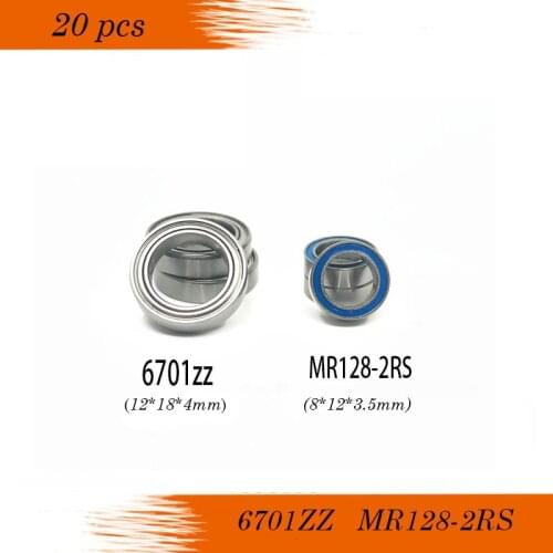 20pcs 6701ZZ 12*18*4mm & MR128-2RS 8*12*3.5mm Bearing Thin wall section mini Ball Bearings