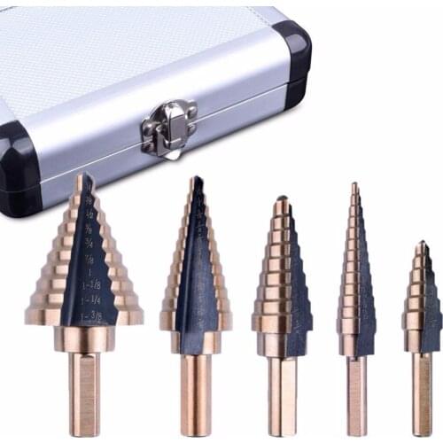 5pcs HSS Cobalt Titanium Grooved Step Drill Bit Set Tools Multiple Hole 50 Sizes Stepped Drill Bits with
