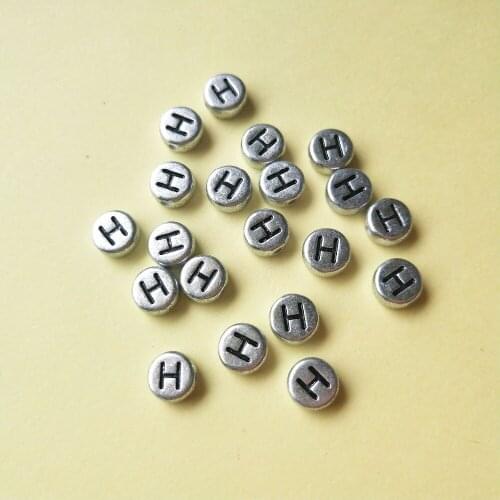 500Pcs/Lot 4*7MM Silver Letters Beads 4*7MM Flat Coin Round Shape Plastic Alphabet H Printing Bracelet Spacer Beads
