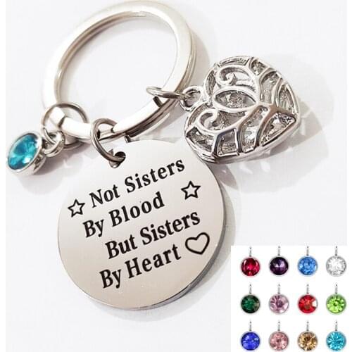 Sister Friendship Gift - Not Sister By Blood But Sisters By Heart Keychain, Birthday Gifts for Best Friend with Birthstone Charm
