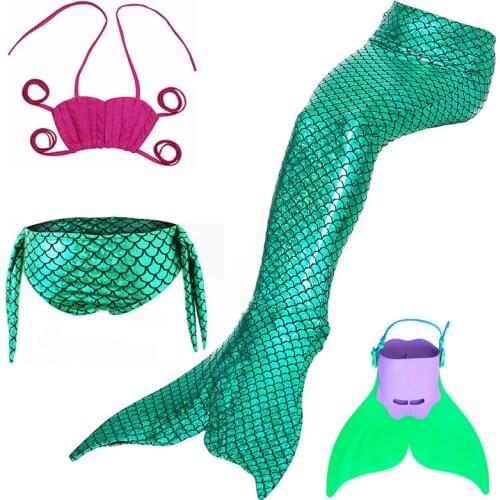 Kids Little Mermaid Tails Monofin Shell Top for Swimming Children Mermaid Costume Mermaid Tail Cosplay Girls Swimsuit Bath Suit