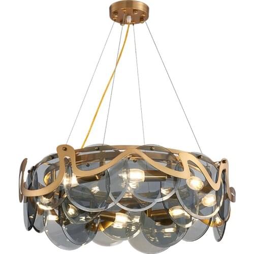 Art Design Living Room Pendant Lamp Gray White Glass Restaurant Light E14 LED Gold Metal Loft Round Hanging Light Fixtures
