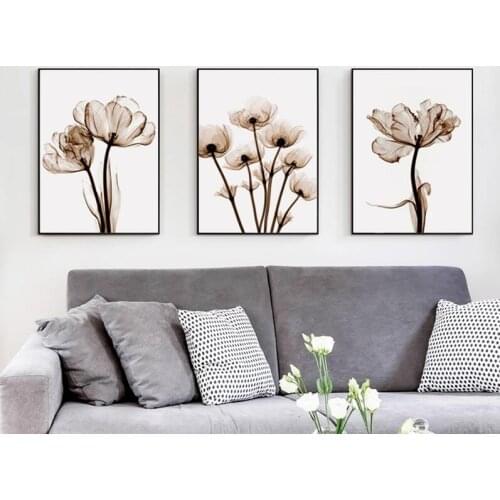 3 Pieces Abstract Transparent Tulip Flower Canvas Art Painting Print Poster Picture Wall Living Room Home Decoration Murals