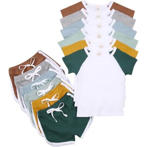 New Kids Baby 2-piece Outfit Set Short Sleeve Color Block Top+Shorts Set for Children Boys Girls
