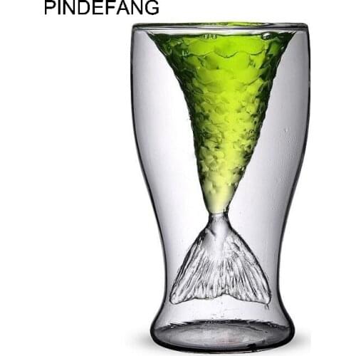 Creative Mermaid 100ml Double wall Glass Cocktail Cup Bar Mug Freeze Ice Safe Juice Cup Champagne Red Wine Glass Cup