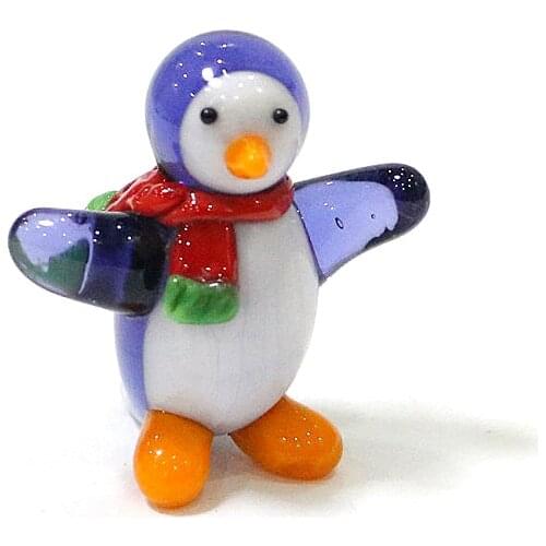 Cute Christmas Penguin Figurines Miniature Glass Craft Ornaments Home Room Desktop Decoration Accessories Holiday Gifts For Kids
