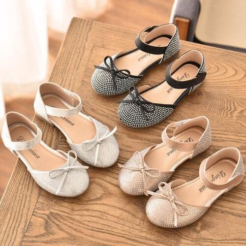 Model Childrens Shoes Korean-Style Cute Full Diamond Princess Shoes Flat Hook and Loop Little Girl Sandals Children Shoes