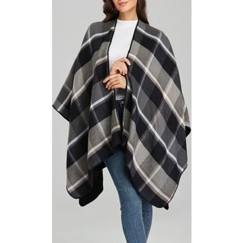 Fashion Women Shawl Vintage Plaid Print Open Front Soft Comfortable Autumn Winter Cardigan Wrap Poncho Coat Mujer Invierno 2021