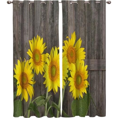 Fashion Window Curtains for Living Room Sunflower Wood Board Curtain Bedoom Window Home Decoration cortinas
