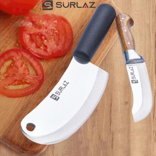 2 PCS SürLaz Professional Chef Knife Set Meat Chopping Slicing Vegetable Cutter Cleaver Kitchen Knives Stainless Steel
