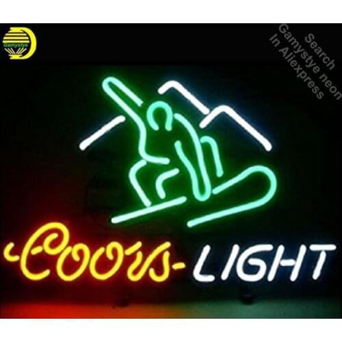 Neon Sign for Coors Light Skiing Neon Bulb sign handcraft Glass tube Beer Bar Pub decor wall Dropshipping neon bar lights Home