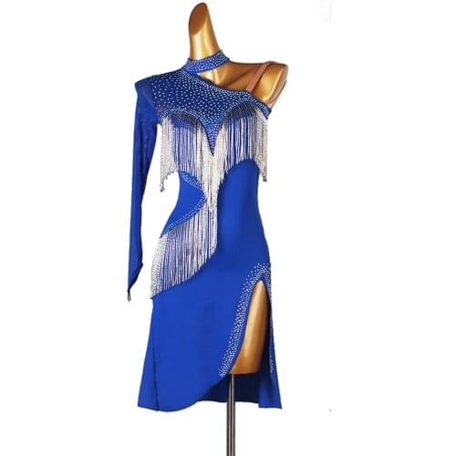 Latin Dance Practice Clothes Diamond Red Fringed Skirt Adult Children High-end Performance Competition Costume