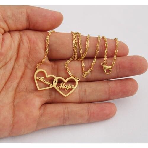 Two Hearts Custom Names Necklace for Mother&Daughter Personalized Jewelry Daughter Choker Gold Silver Necklace Bijoux BFF Gift