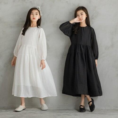 Girls Maxi Long Dresses 2021 Fall New Teenage Girl Solid Color Long Sleeve Cotton Princess Dress Children Clothies6 8 10 12 14T