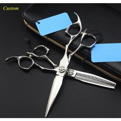 Custom name japan steel 6 inch gem hairdressing scissor cut hair cutting scissors barber makas thinning shears haircut scissors