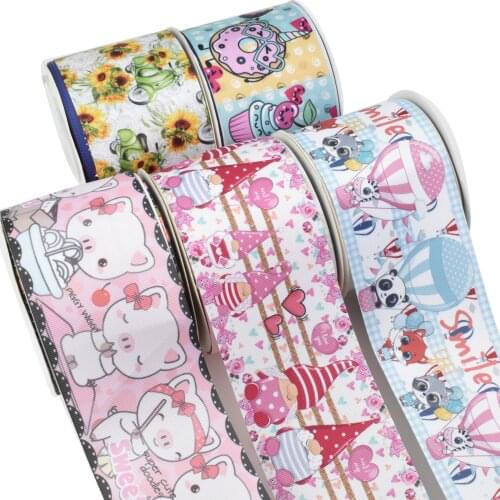 Sunflower Leopard Flower Cartoon Printed Grosgrain Ribbon Party Decoration 10 Yards DIY Bow Bag Material Handmade 10Y