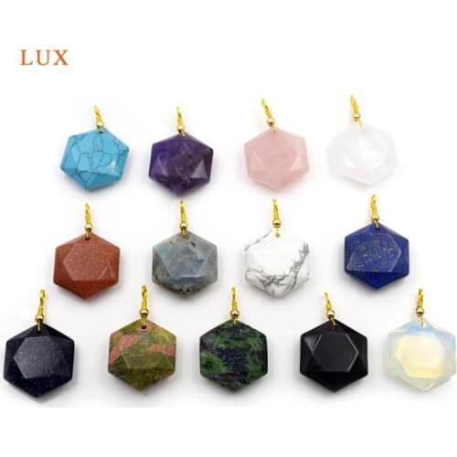 3PCS Natural Stone Polygon Labradorite Pendants Tiger Eye Opal Charms for Women Jewelry Making DIY Necklace Gift Size 28x30mm