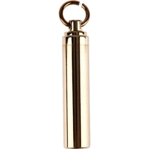 Portable Pill Holder Mini Brass Survival Waterproof Pills Case Keychain Medicine Box Container Drug Carry Container for Travel