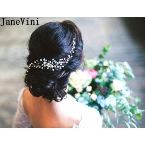 JaneVini Silver Plated Bride Headband Vintage Pearls Rhinestones Women Hair Combs for Wedding Accessories Hair Bride Hairwear