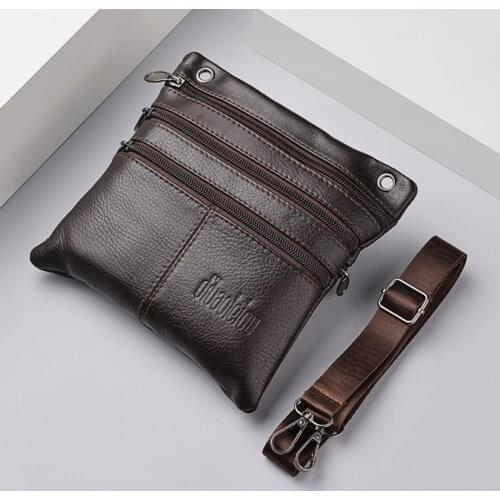 New Mens Leather Waist Bag Multi-function Mobile Phone Bag Head Layer Cowhide Body Bag Male Chest Bag Shoulder Bag