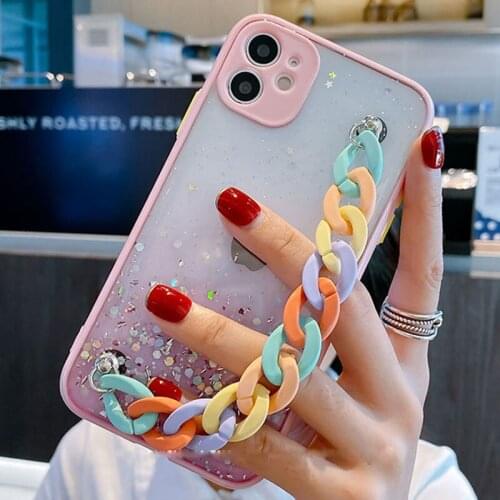 Wrist Chain Case for iPhone 12 Pro Max 7 8 Plus SE XR XS Max Clear Cases Cute Rainbow Bracelet Chain Hanging Case for iPhone 11