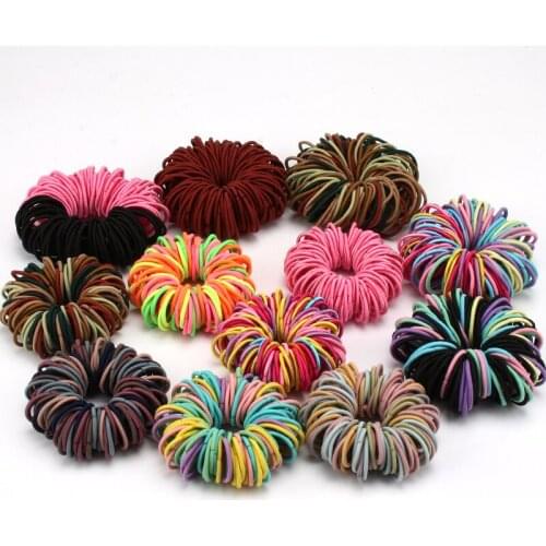 100Pcs/Set Girls Hair Bands Candy Color Hair Ring Nylon Simple Rubber Band Elastic Scrunchies Child Ponytail Hair Accessories