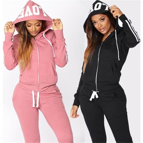 Autumen Two Piece Set Tracksuits Women Sets Love Print Hoodie Jacket Pants Sweatshirt Set Female Sports Suit for Women Clothing