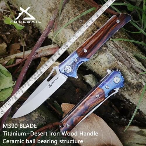 FORESAIL- M390 Steel folding knife Pocket Knife Outdoor Sharp Tactical Knives 3.9" wood Handle Knives KVT ball bearings EDC