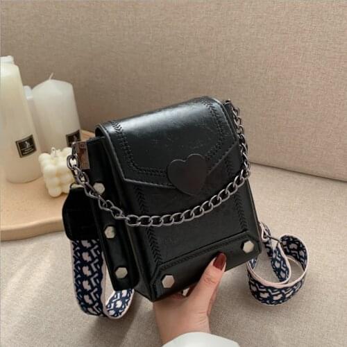 Bag Womens 2021 New Korean Style Retro Heart-Shaped Lock Mobile Phone Womens Bag Studded Shoulder Bag Womens Messenger Bag