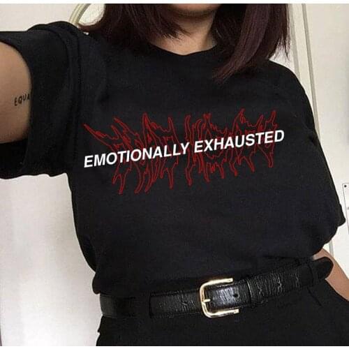 Sunfiz Emotional Exhausted Dead Inside T-Shirt Women Unisex Fashion Clothes Cotton Casual tshirt Tumblr Graphic tees tops