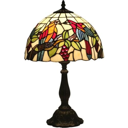 Tiffany European Retro Creative Warm Living Room Dining Room Bedroom Bedside Colored Bird Glass Decorative Table Lamp E27