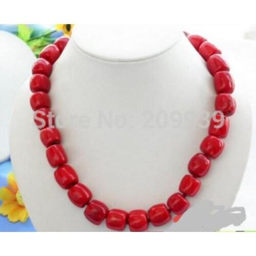 Jewelry Pearl Necklace HUGE 18" bead 14-16MM column red coral bead NECKLACE Free Shipping