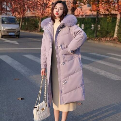 Natural Fox Fur Collar Jacket Women Winter 2021 White Duck Down Coat Female Hooded Warm Parkas Casaco Feminino Inverno Gxy118