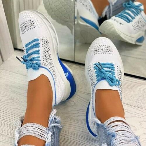 Womens Sneakers Sport Shoes Fashion Wedge Crystal Lace Up Mesh Breathable Casual Femme Running Walking Shoes Outdoor 2021