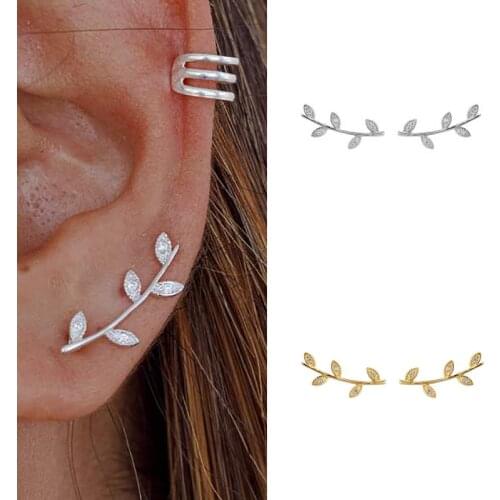 Unique 18K Gold Filled Leaf Cubic Zircon Ear Crawler Earrings For Women Fashion CZ Ear Climber Earrings Jewelry Free Shipping