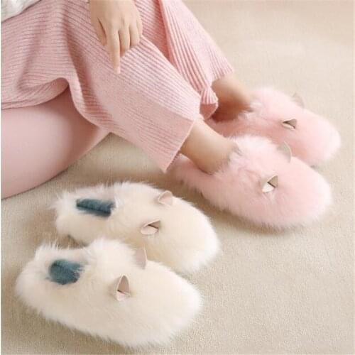 Womens Winter Cotton Shoes Cute Cartoon Couples Home Slippers LadiesIndoor Warm Plush Slides Female Designer Furry Flip Flops