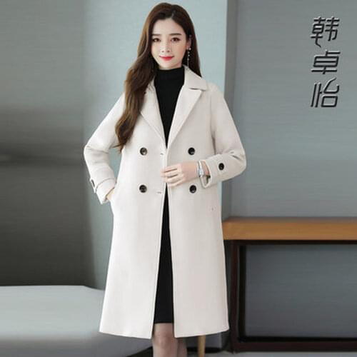 2019 winter new womens fashion temperament thickened lapel mid-length woolen coat tide
