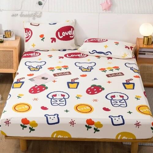 1pc Avocado Lemon Fitted Sheet With Elastic Band Bed Sheet Mattress Cover Eco Printed 120/150/180x200cm Pure Cotton