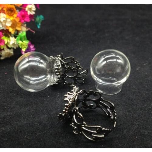 20sets/lot 20*15mm glass globe ring flower tray finding set glass global set glass vial diy rings glass cover jewelry findings