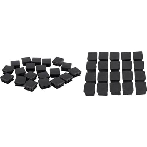 WSFS Hot 20Pcs Square Chair Table Leg Foot Rubber Covers Protectors 25mm x 25mm & 20 Pcs Plastic Square Blanking End Caps Tube I