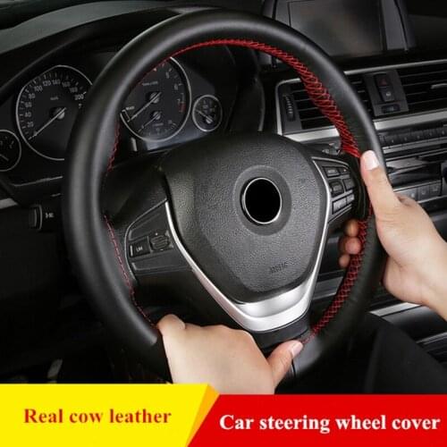 38cm Genuine Leather Car Steering Wheel Cover Anti-slip Steering Case Wheel Cover Steering-Wheel Interior Accessories