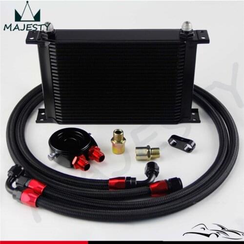 AN-8AN 25 ROW UNIVERSAL ENGINE TRANSMISSION OIL COOLER Black + FILTER SANDWICH ADAPTER