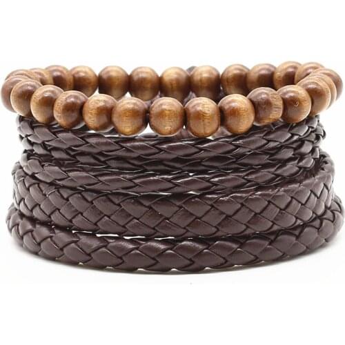 4pcs/set New Arrival Handmade Fashion Trendy Vintage Handmade Bracelet Punk Men Leather Bracelet For Women Jewelry Accessory