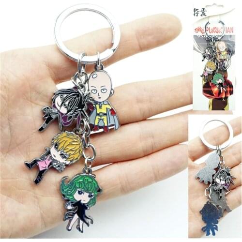 4 In 1 Set Anime ONE PUNCH MAN Saitama Keychain Keyring Cartoon Figure Alloy Metal Pendant Key Ring Cosplay Accessories Gift