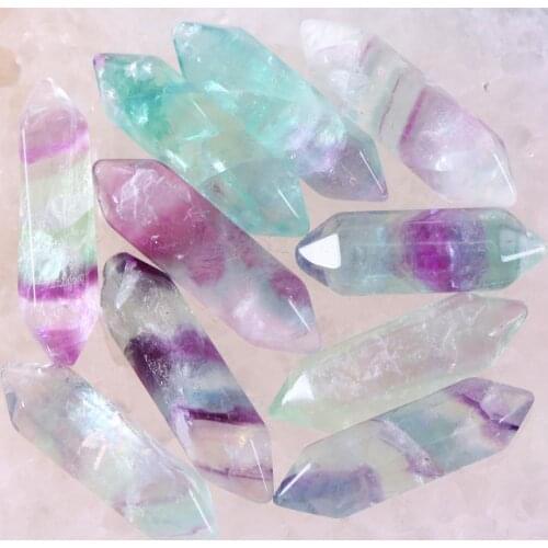 8x32MM Natural Stones Multi-color Fluorite Hexagonal Healing Pointed Reiki Chakra No Drilling Hole Beads Fit Pendant 5Pcs K397