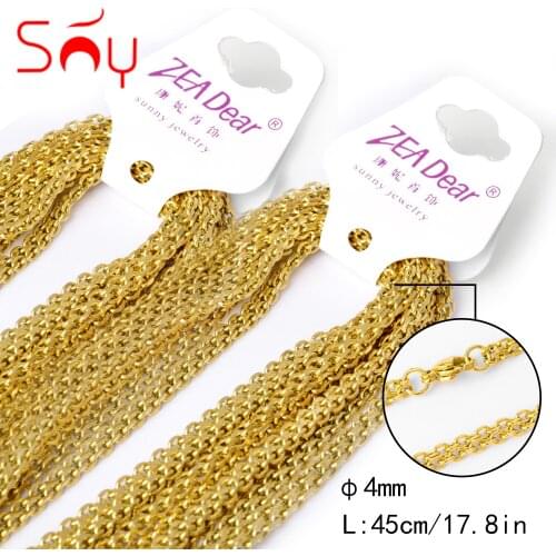 Sunny Jewelry 10pcs 45cm Gold Stainless Steel Necklaces Link Chain In Bulk for Women Man Classic Trendy For Daily Wear Gifts