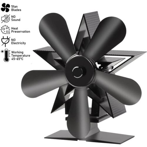 Black 4/5 Blade Fireplace Heat Powered Stove Fan Wood Burner Fireplace Quiet Efficient Heat Distribution Christmas Decorations