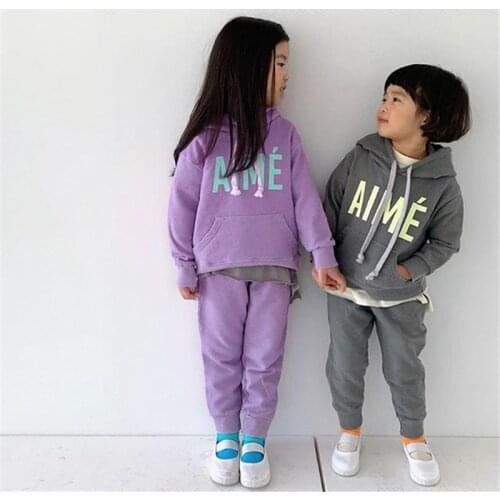 8208 Children Clothing Set Kids 2 Pieces Suit Autumn Korean 2021 New Letter Printed Hooded Boys Suit Long Sleeve 2-7T Girls Set