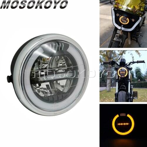 Retro 7 Inch LED Headlight DC 12V-24V High Low Beam Halo Ring White Amber DRL Turn Signal for Harley Sportster Cafe Racer Bobber